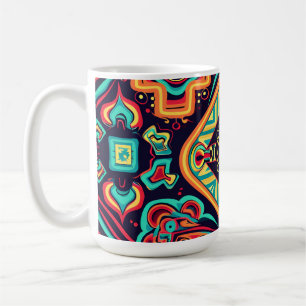 Taza De Café Vibrante Resumen del patrón étnico tribal Huichol
