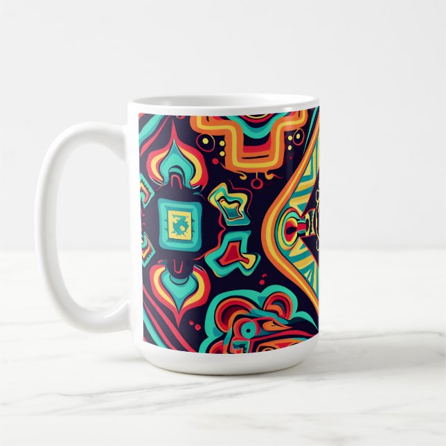 Taza De Café Vibrante Resumen del patrón étnico tribal Huichol (Izquierda)