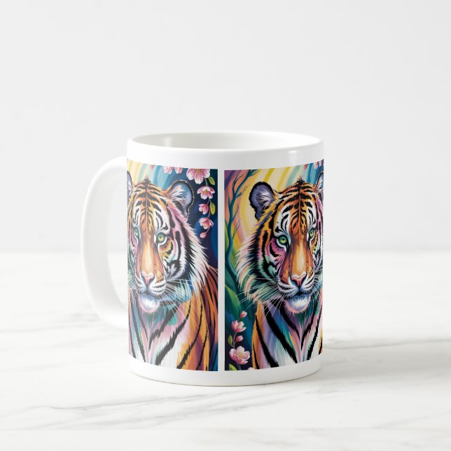 Taza De Café Vibrante retrato del tigre de fantasía | Exótico (Anverso izquierdo)