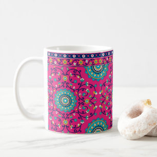 Taza De Café Vibrante tapiz floral boho marroquí rosa