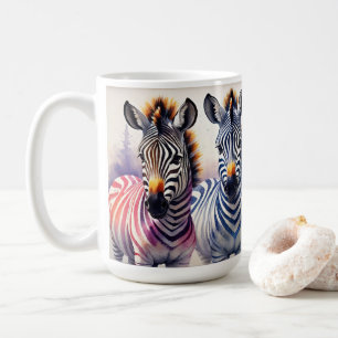 Taza De Café Vibrante Zebra Duo Watercolor Pointillismo Arte