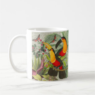 Taza De Café Vibrantes Aves Tropicales Turcas Arte Selva Exótic