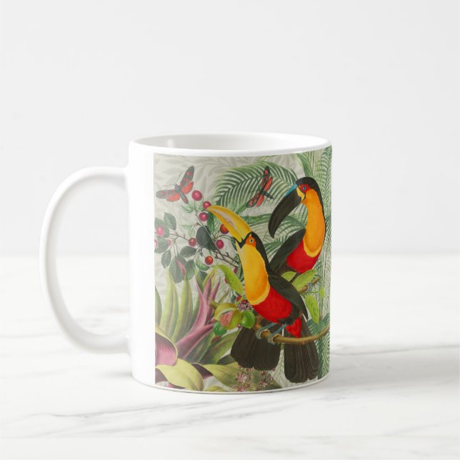 Taza De Café Vibrantes Aves Tropicales Turcas Arte Selva Exótic (Izquierda)