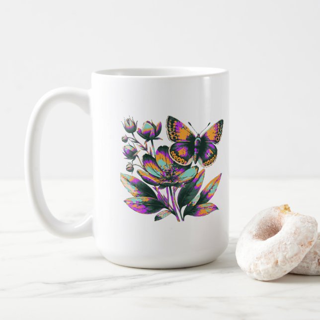 Taza De Café Vibrantes Schmetterlingsblumenmotiv (Con donut)