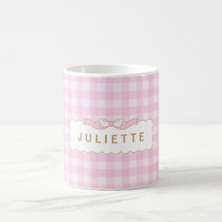 Taza De Café Vichy rose et blanc personnalisé avec prénom