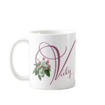 Vicky nombre monograma personalizable floral rosa 