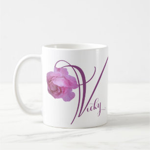 Taza De Café Vicky nombre personalizable rosa floral rosa bonit