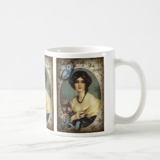 Taza De Café Victoria del chica parisino de mariposa de la anti