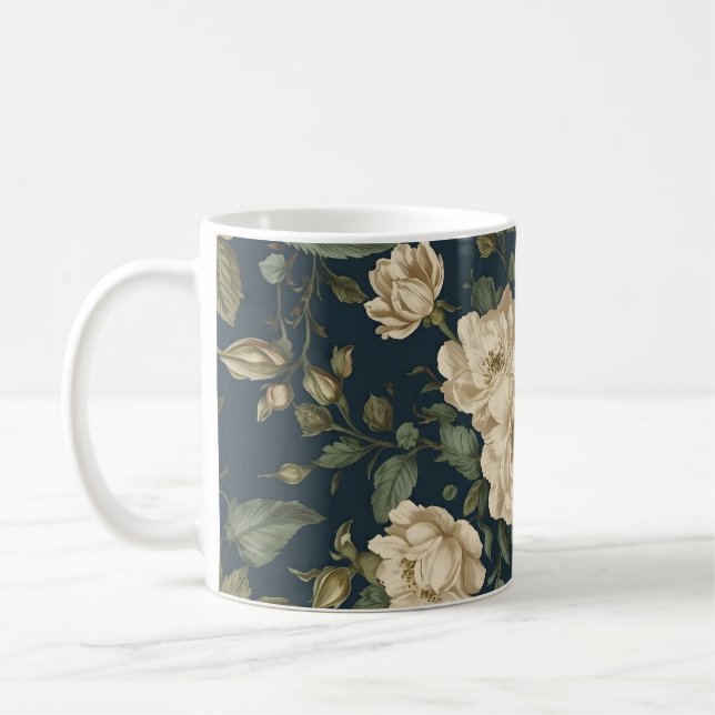 Taza De Café Victorian Navy & Cream Floral Botanical Blanket (Izquierda)