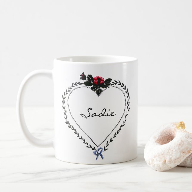 Taza De Café Victorian Style Heart Dark Academia Custom Name (Con donut)