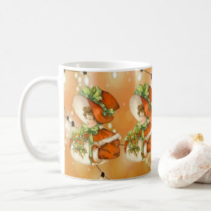 Taza De Café Victoriana navideña Naranja fondo con luces