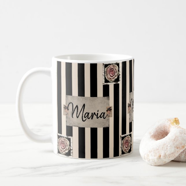 Taza De Café Victoriano Beige Black Stripe Mug (Con donut)