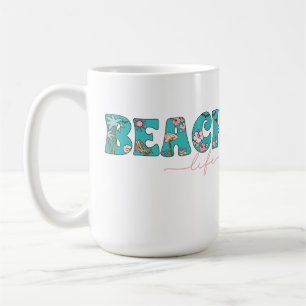 TAZA DE CAFÉ VIDA DE PLAYA ROSA Y VERDE DICIENDO