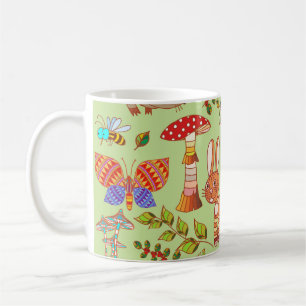 Taza De Café Vida en el Bosque: Ilustración Vintage de Flora y