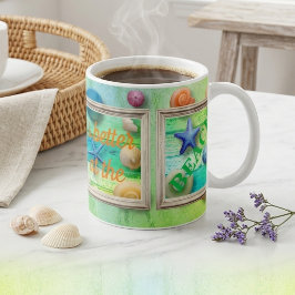 Taza De Café Vida en la Playa Arena de Mar Conchas Marinas Marc