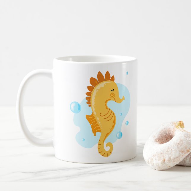Taza De Café Vida marina. Caballo de mar. Mundo submarino (Con donut)