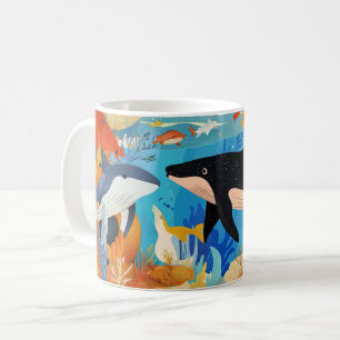 Taza De Café vida marina, incluyendo dos grandes ballenas