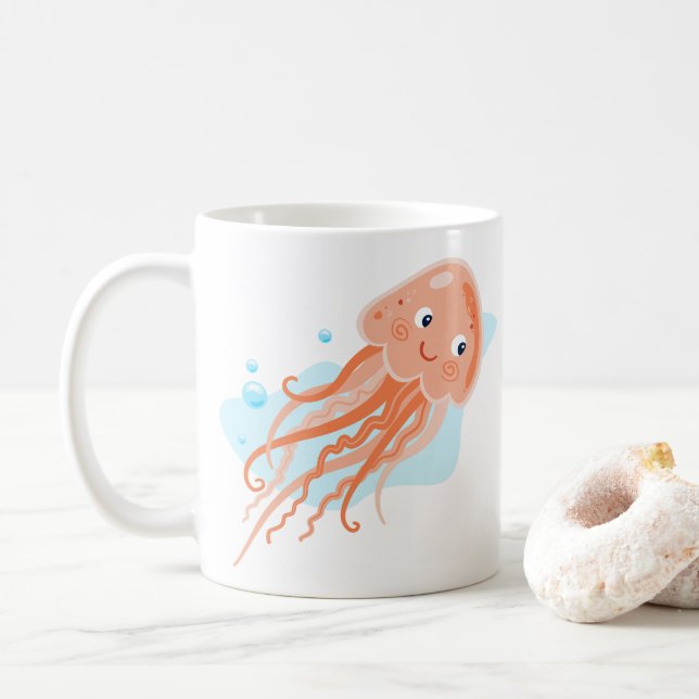 Taza De Café Vida marina. Jellyfish Mundo submarino (Con donut)
