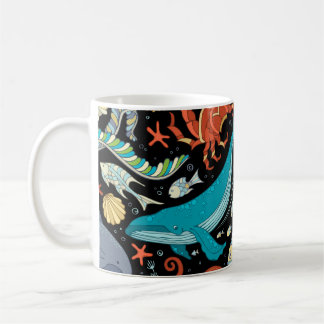 Taza De Café Vida marina salvaje: colorida cosecha.