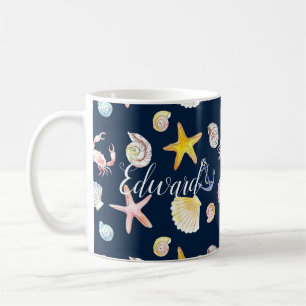 Taza De Café Vida marina y anclas (oscuras) Café Mug