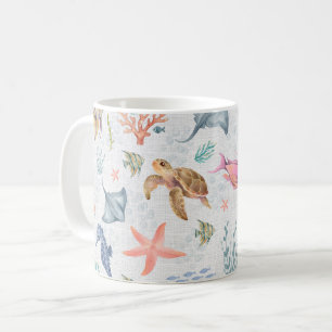 Taza De Café Vida oceánica acuarela texturizada blanca