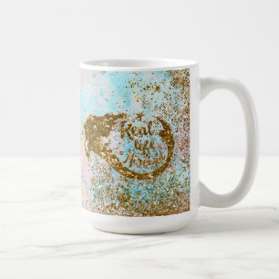 Taza De Café Vida real de sirena - Sirenita de oro Purpurina