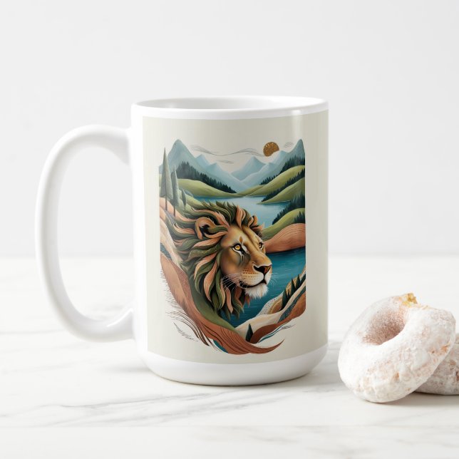 Taza De Café Vida silvestre del Ilustracion híbrido de leones v (Con donut)