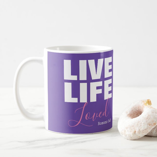 Taza De Café Vida viva amada fe cristiana cita púrpura (Con donut)