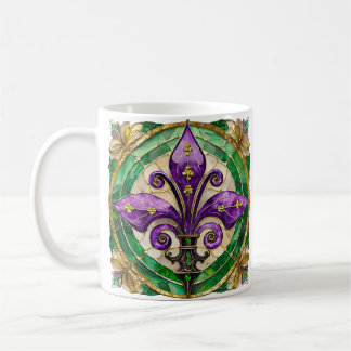 Taza De Café Vidriera de Mardi Gras Fleur de lis