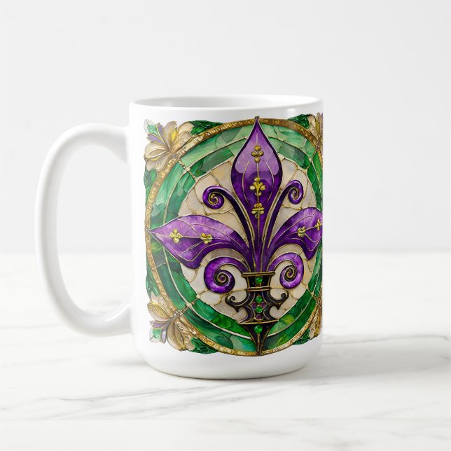 Taza De Café Vidriera de Mardi Gras Fleur de lis (Izquierda)