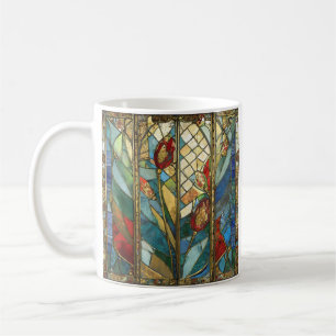 Taza De Café Vidrieras Rojas Amapolas Chief a la salida del sol