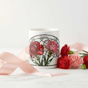 Taza De Café Vidrio de Color Flor de Nacimiento Enero Clavel No