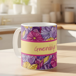 Taza De Café Vidrio de Colores Abstracto Púrpura Amarillo Rosa