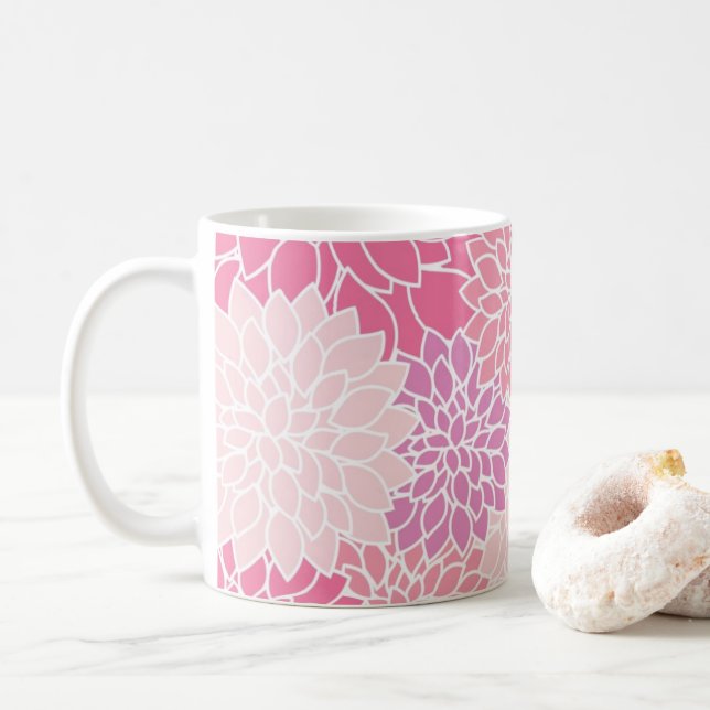 Taza De Café Vidrio de patrón de flor Dahlia rosa moderno (Con donut)