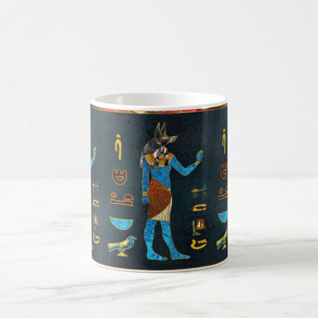 Taza De Café Vidrio egipcio del oro de Anubis, azul y rojo (Centro)