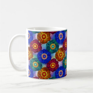 Taza De Café Vidrio emplomado abstracto rojo verde azul naranja