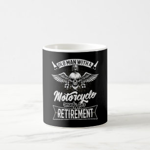 Taza De Café Viejo Con Motocicleta Listo Para Jubilación