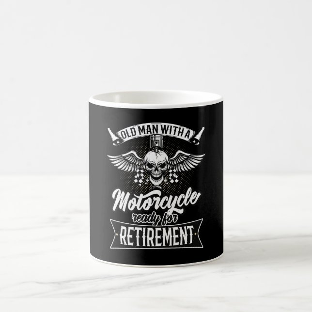 Taza De Café Viejo Con Motocicleta Preparado Para Jubilación (Centro)