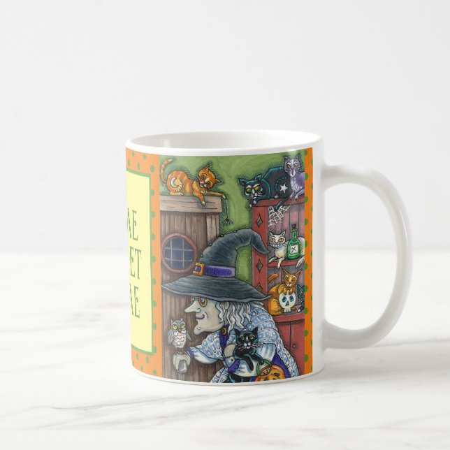TAZA DE CAFÉ VIEJO TESTIGO FELIZ CASA, MUCHOS GATOS Y OWL HALLO (Derecha)