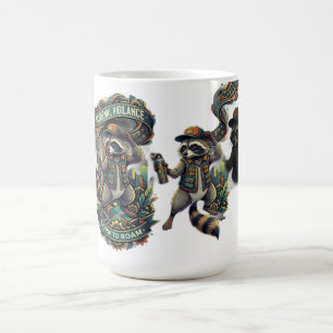 Taza De Café Vigilancia Nocturna Mapache Manga Larga