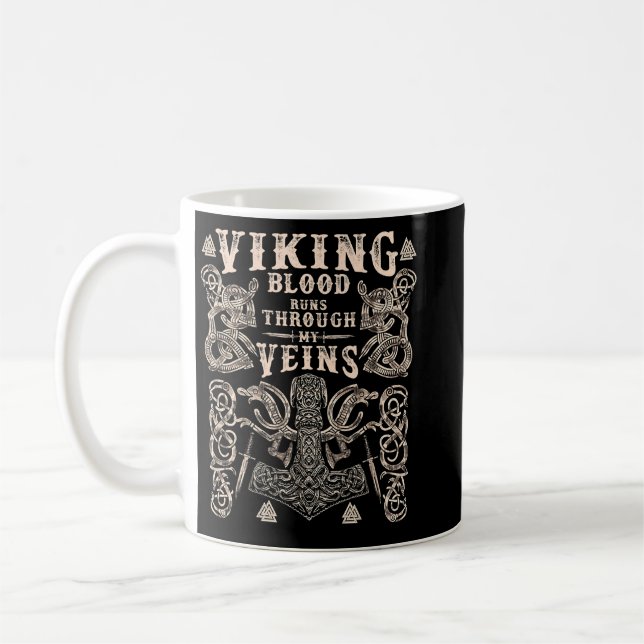 Taza De Café Viking Hammer Viking Blood Runs Through My Veins (Izquierda)