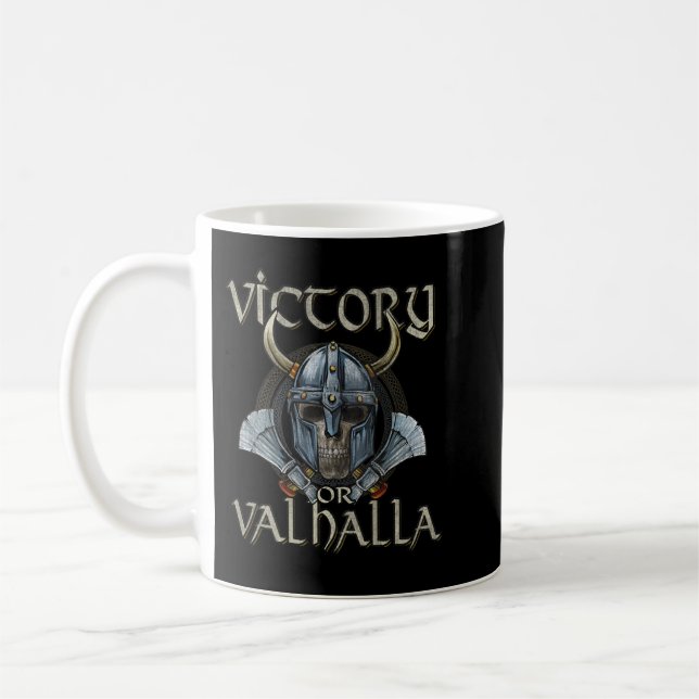 Taza De Café Viking Skull Victory Or Valhalla (Izquierda)