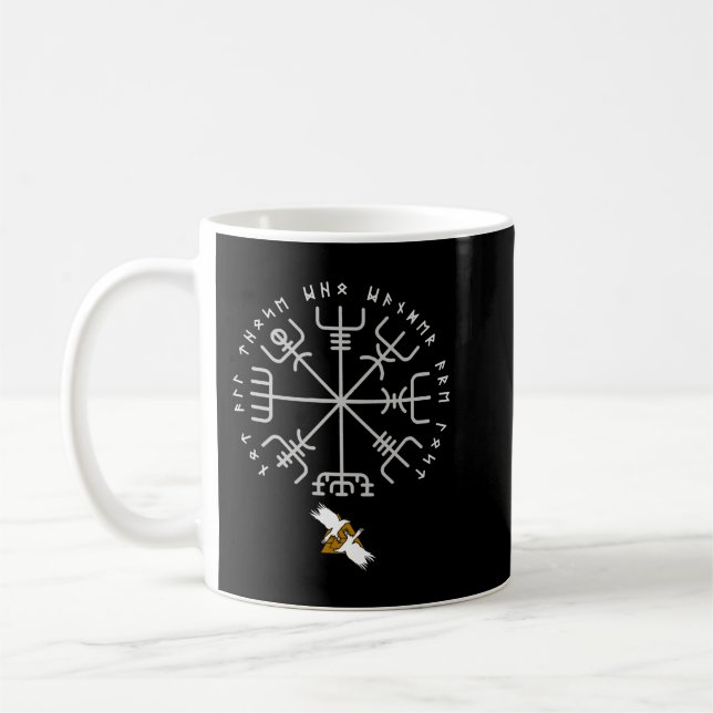 Taza De Café Viking Vegvisir Rune Y Raven (Izquierda)