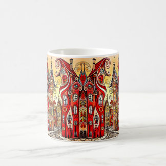 Taza De Café Village aux maisons rouges aux formes courbées.
