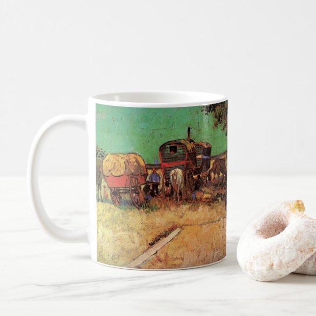 Taza De Café Vincent van Gogh - Campamento de Gitanos Caravanas (Con donut)