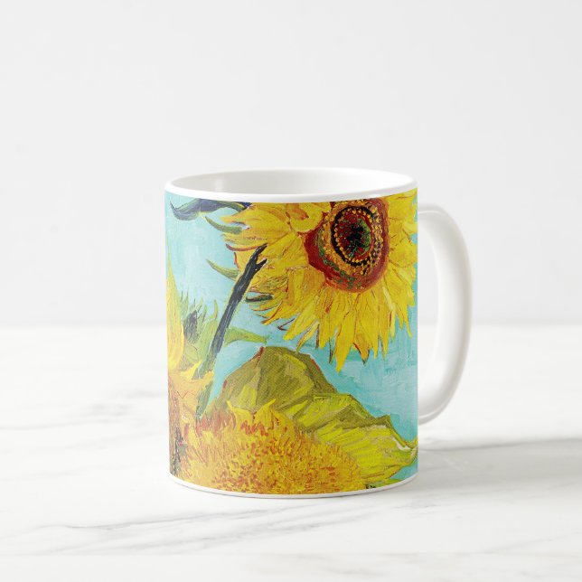 Taza De Café Vincent Van Gogh: Tres girasoles en un arte grandi (Anverso derecho)
