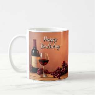 Taza De Café Viñedo Elegante Feliz Cumpleaños Vino y Uvas