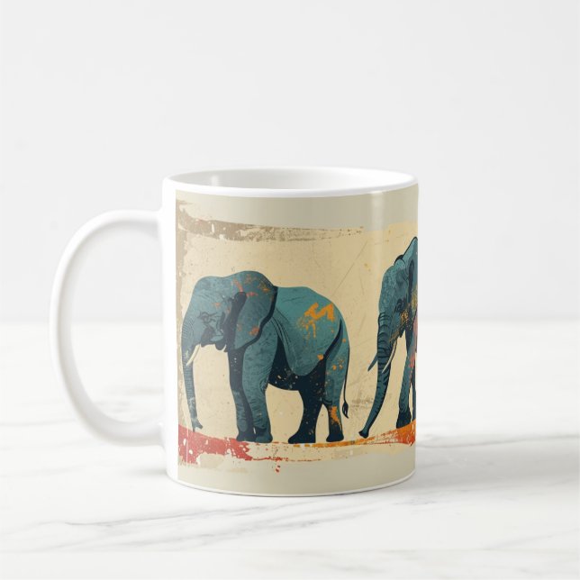 Taza De Café Viñeta de elefantes coloridos (Izquierda)
