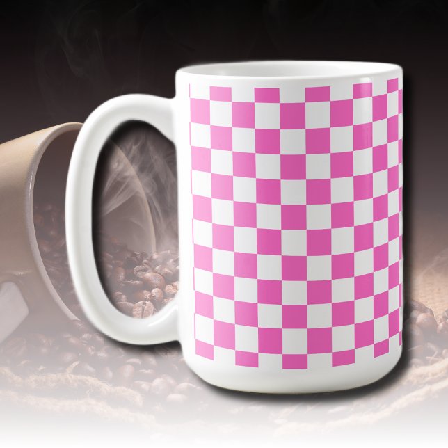 Taza De Café Viñeta de tablero de ajedrez rosa y blanco (Subido por el creador)