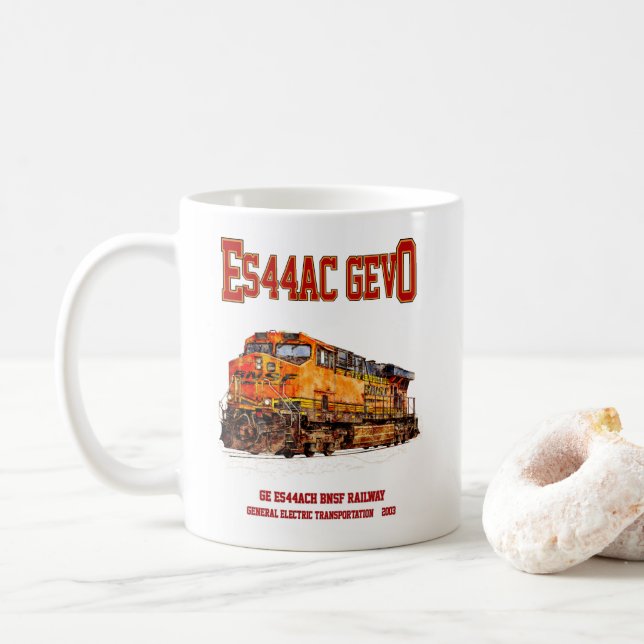 Taza De Café Viñeta GE ES44AC GEVO Diesel Locomotora (Con donut)